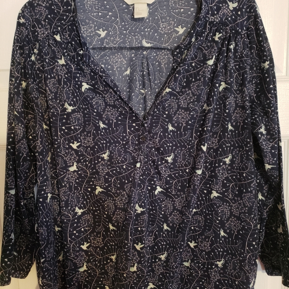HM brand shirt with whimsical birds size large